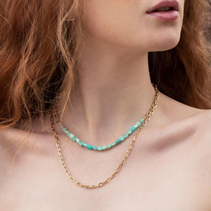 Sale Collier Double Berlingot avec pierres en Amazonite - Fabriqué en Franc Bijoux