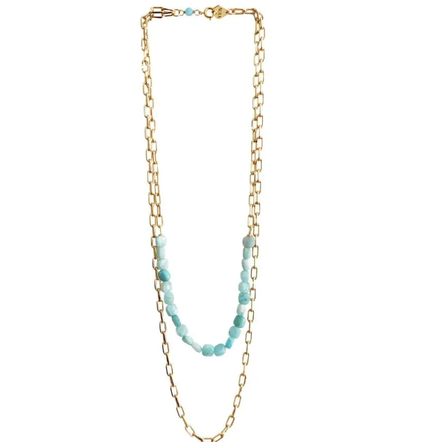 Sale Collier Double Berlingot avec pierres en Amazonite - Fabriqué en Franc Bijoux